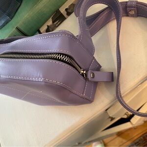 Genuine Leather Lavender Belt Bag with Contrast Stitching